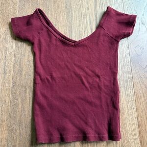 John Galt Burgundy Off-Shoulder Top